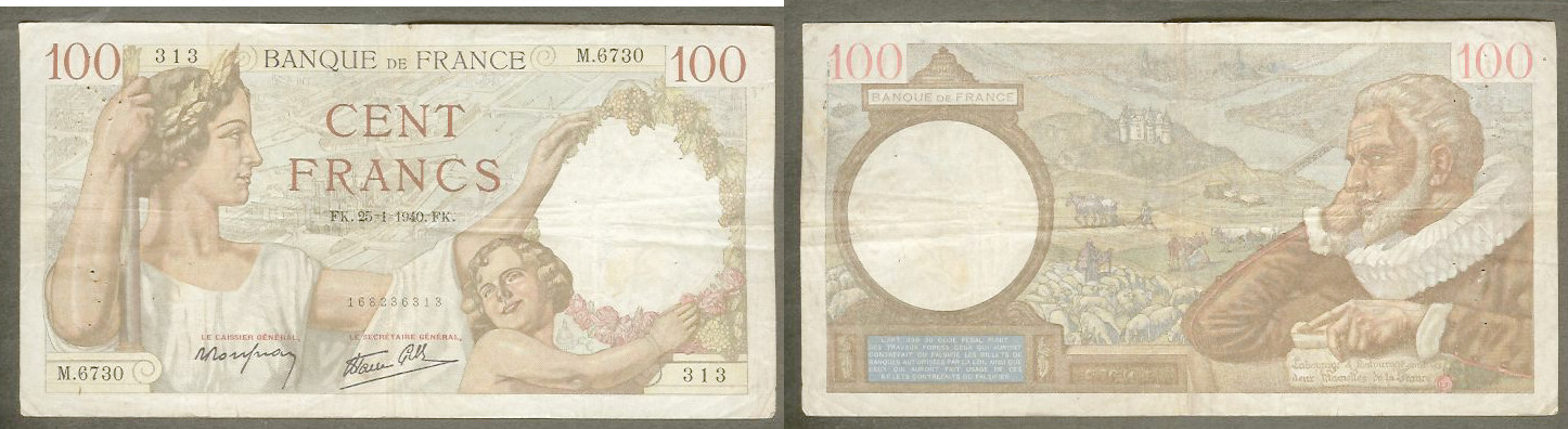 100 Francs Sully 25.1.1940 TB+